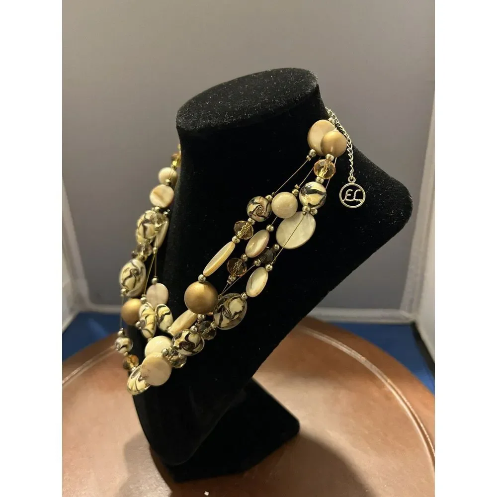 Vintage Chunky Beaded Necklace Statement Costume Signed EL‎ With Earrings